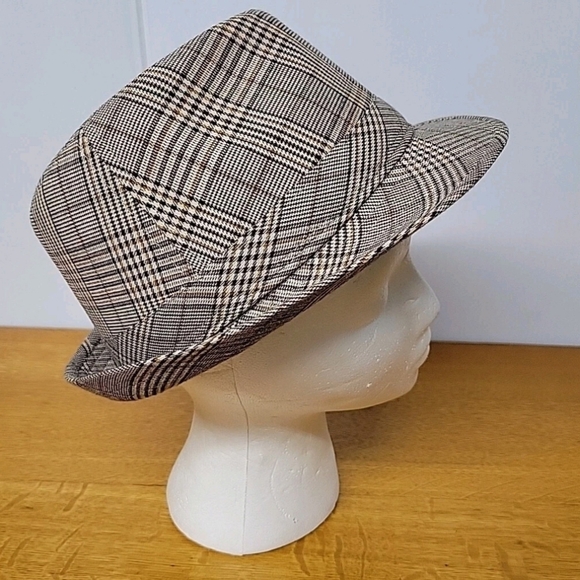 Anoma Accessories - Anoma Woman’s Brown Plaid Fedora Hat Size 100% Cotton 7⅛(22")